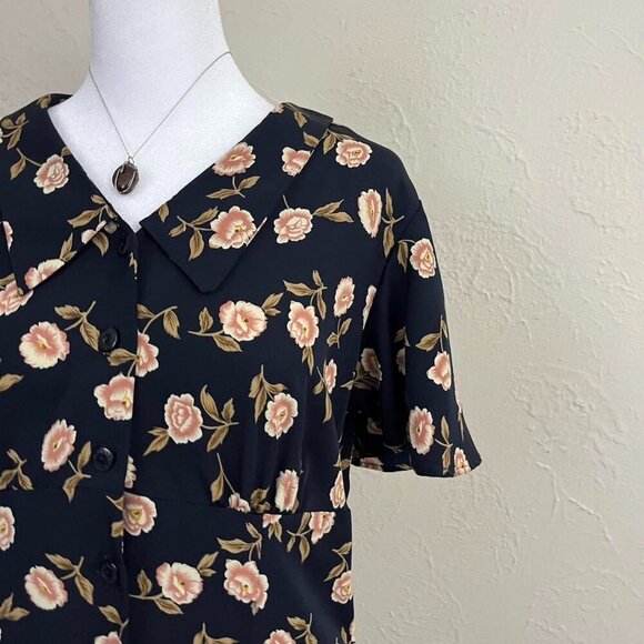 black floral vintage 90s midi dress - Picture 4 of 8